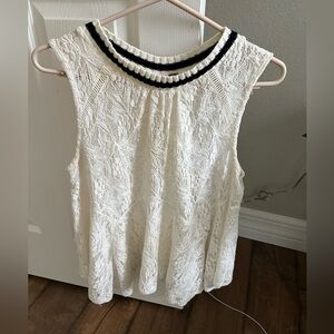 Free People Cream Lace Sleeveless Tunic with Black Trim